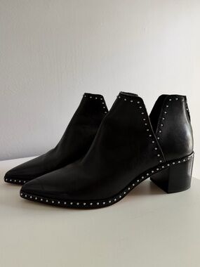 Black Studded Leather Ankle Booties
